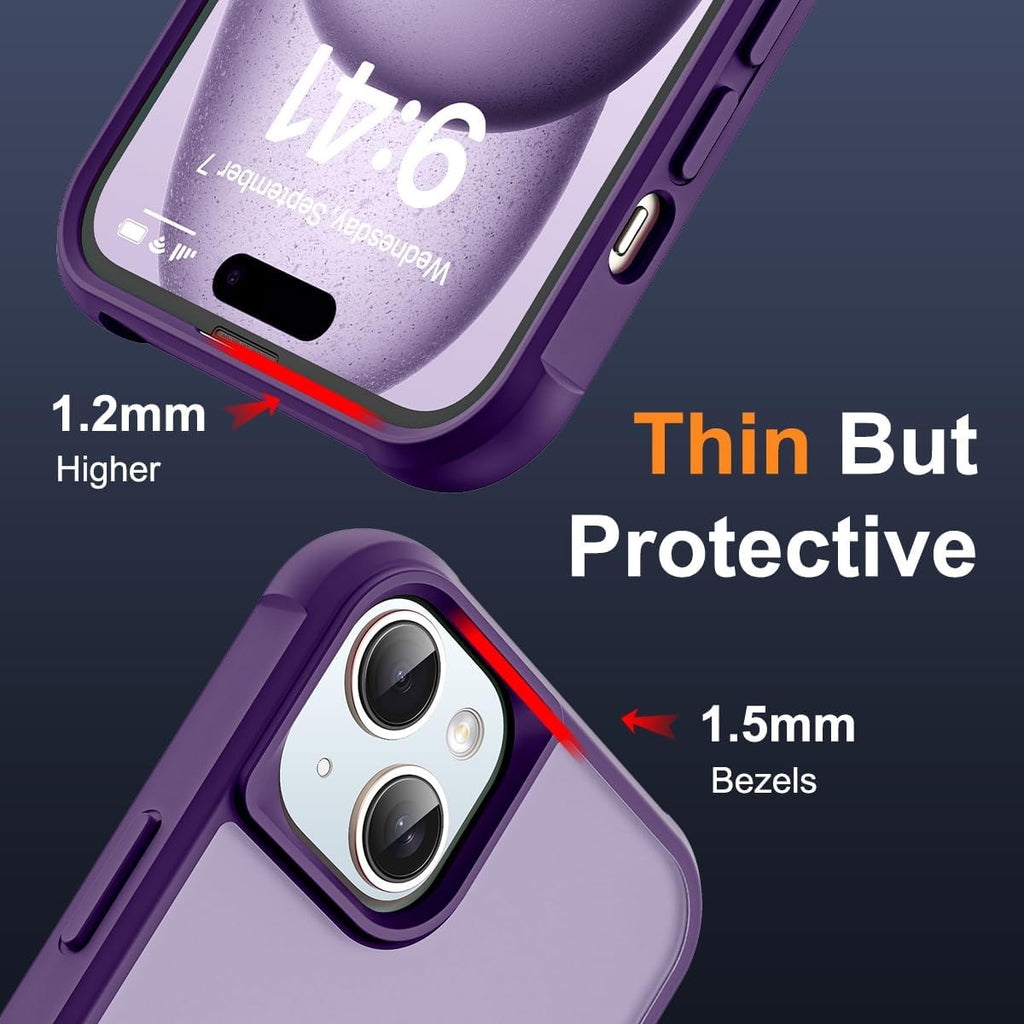 MagSafe Compatible Case for iPhone 15 (6.1") | Invisible Magnetic O-Ring Stand | Military-Grade Translucent Shockproof Cover – Purple