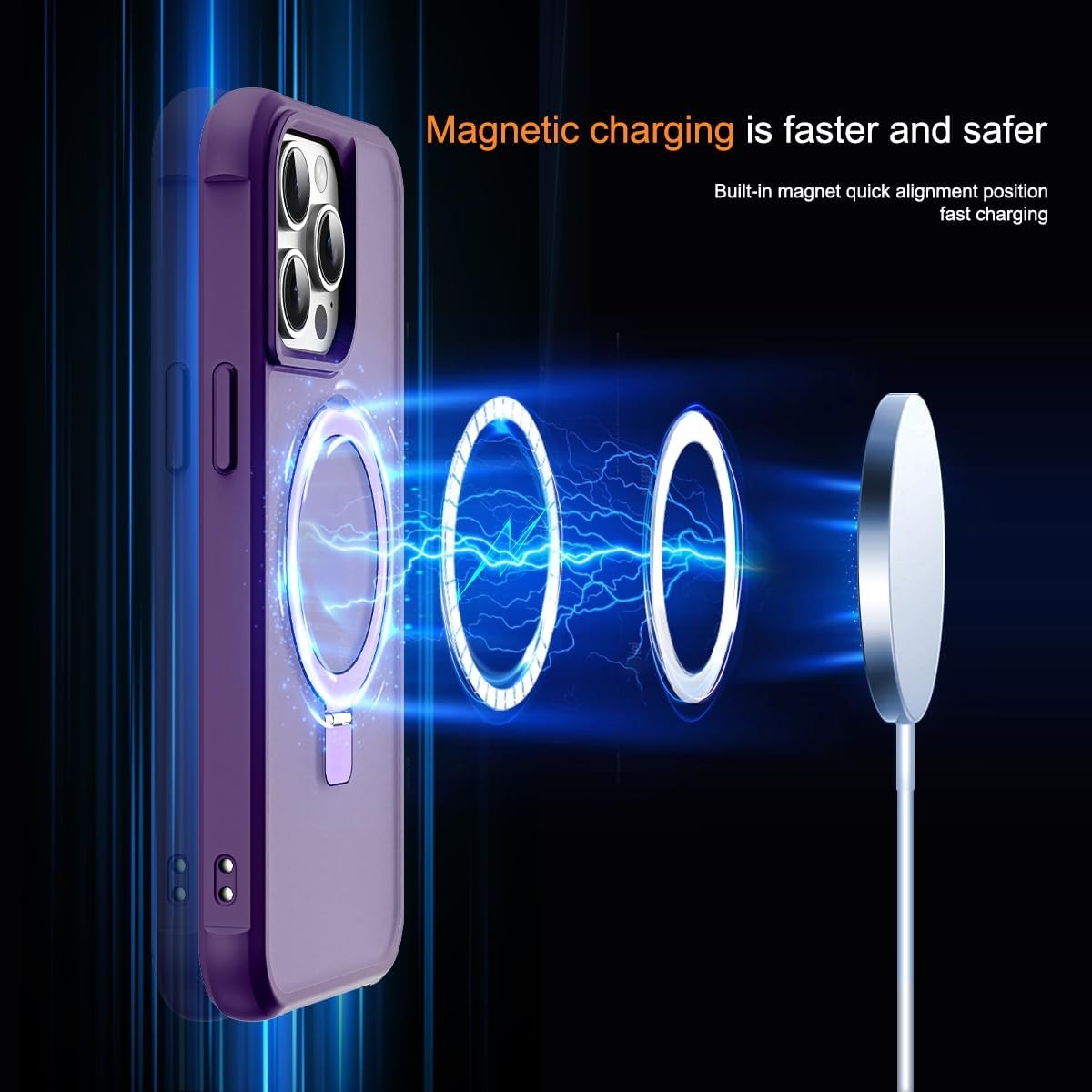 Brandson Compatible iPhone 13 Pro Case 💜 Invisible Magnetic O-Ring Stand | Translucent MagSafe Case | Military-Grade Protection | Great Grip | Purple