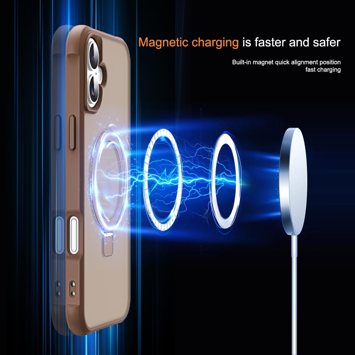 Brandson Compatible iPhone 16 Plus Case 🖤 Invisible Magnetic O-Ring Stand | Military-Grade Translucent Case | MagSafe Compatible | Great Grip Feeling