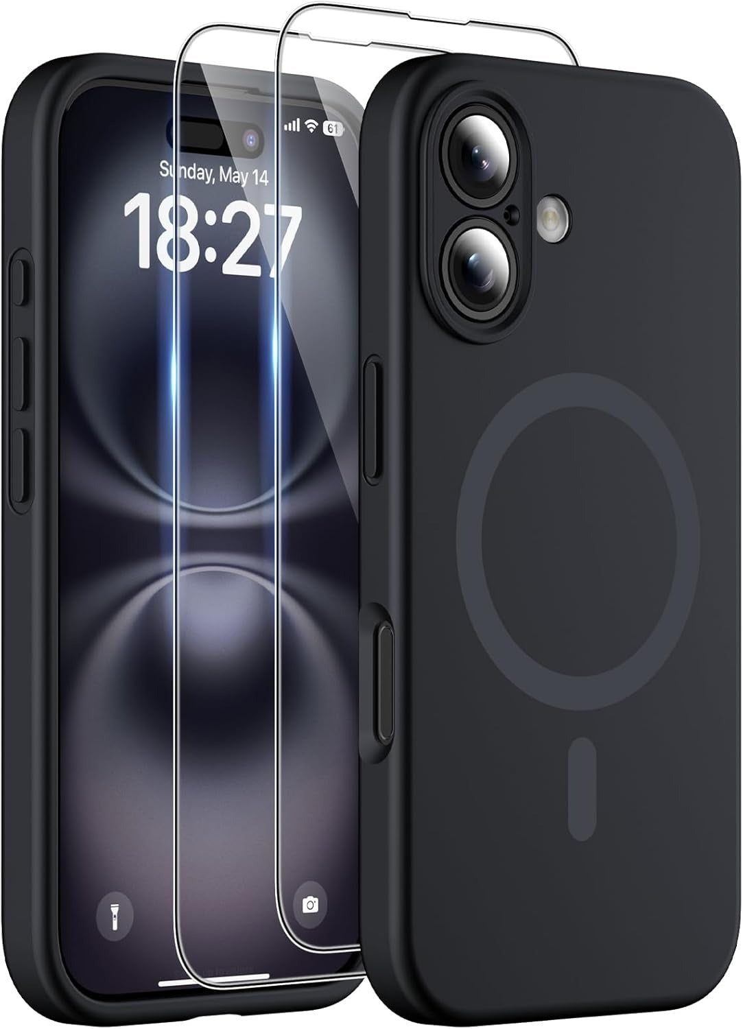 iPhone 16 Pro Magnetic O-Ring Stand Case – Military-Grade Translucent MagSafe Shockproof Cover – Navy (6.3")