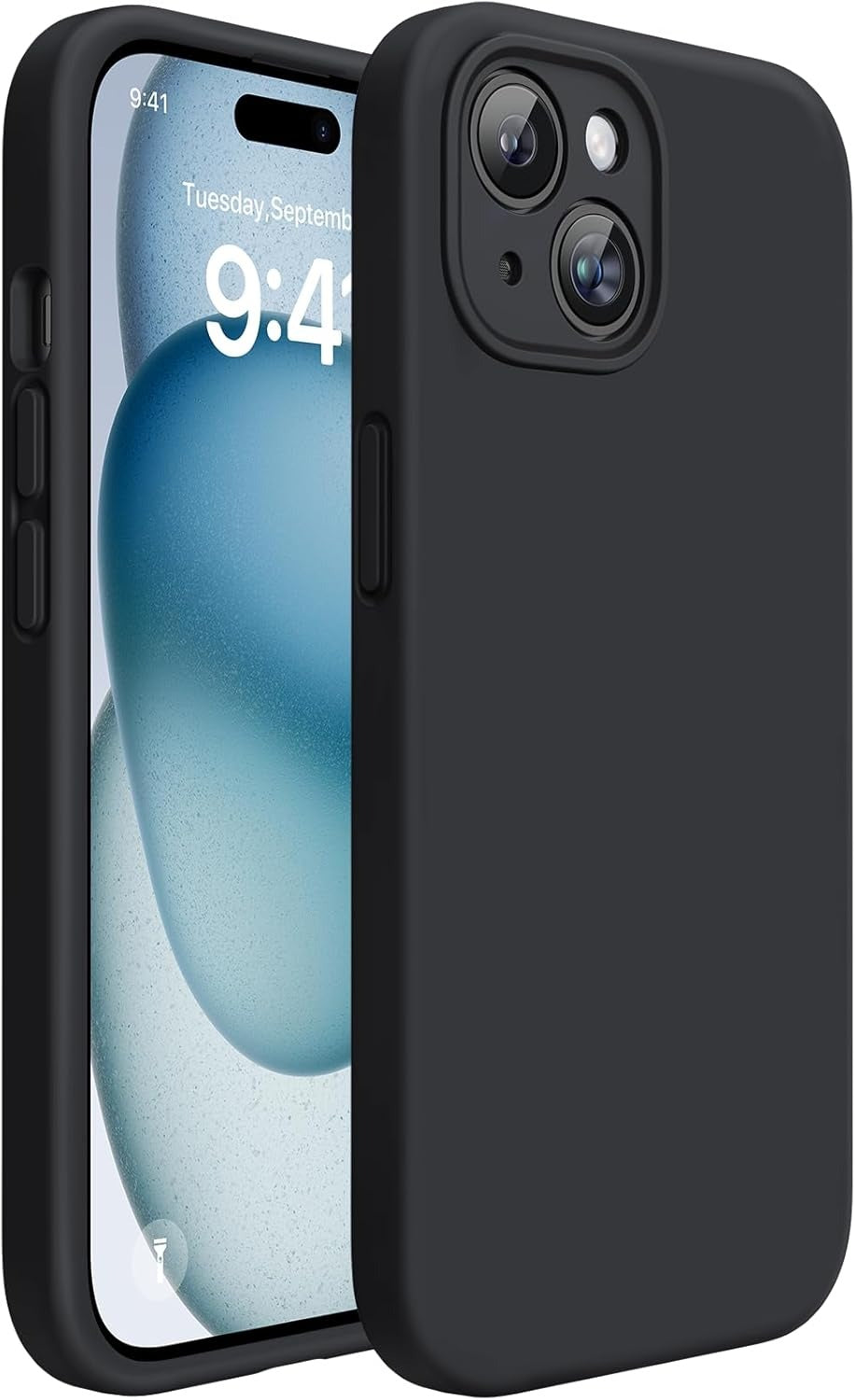 Miracase Liquid Silicone Case for iPhone 15 Plus | Soft Microfiber Lining | Shockproof Gel Rubber Cover | Anti-Scratch Drop Protection Phone Case | Black