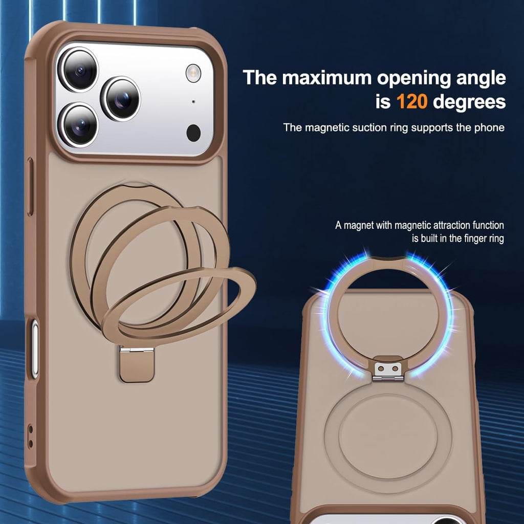 Brandson Compatible iPhone 17 Pro Case 🖤 Invisible Magnetic O-Ring Stand | Military-Grade Translucent Case | MagSafe Compatible | Great Grip Feeling