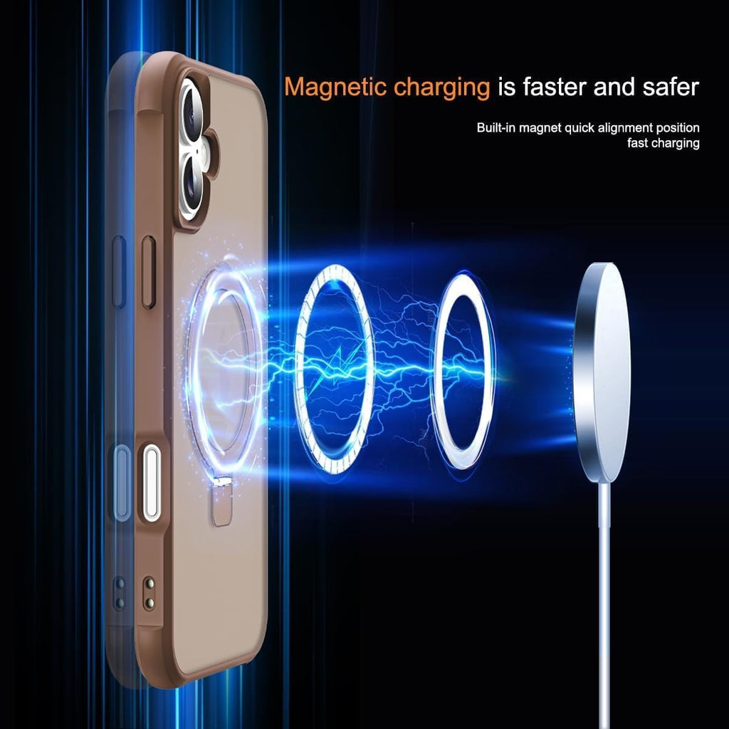 Brandson Compatible iPhone 16 Case 🖤 Invisible Magnetic O-Ring Stand | Military-Grade Translucent Case | MagSafe Compatible | Great Grip Feeling