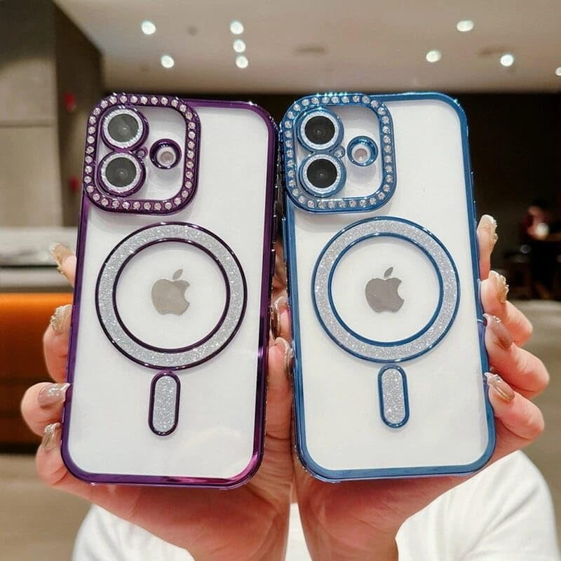 Brandson Luxury Sparkle MagSafe Case for iPhone 17 Pro – Diamond Camera Guard, Shockproof Transparent Cover, Purple Shine Edition