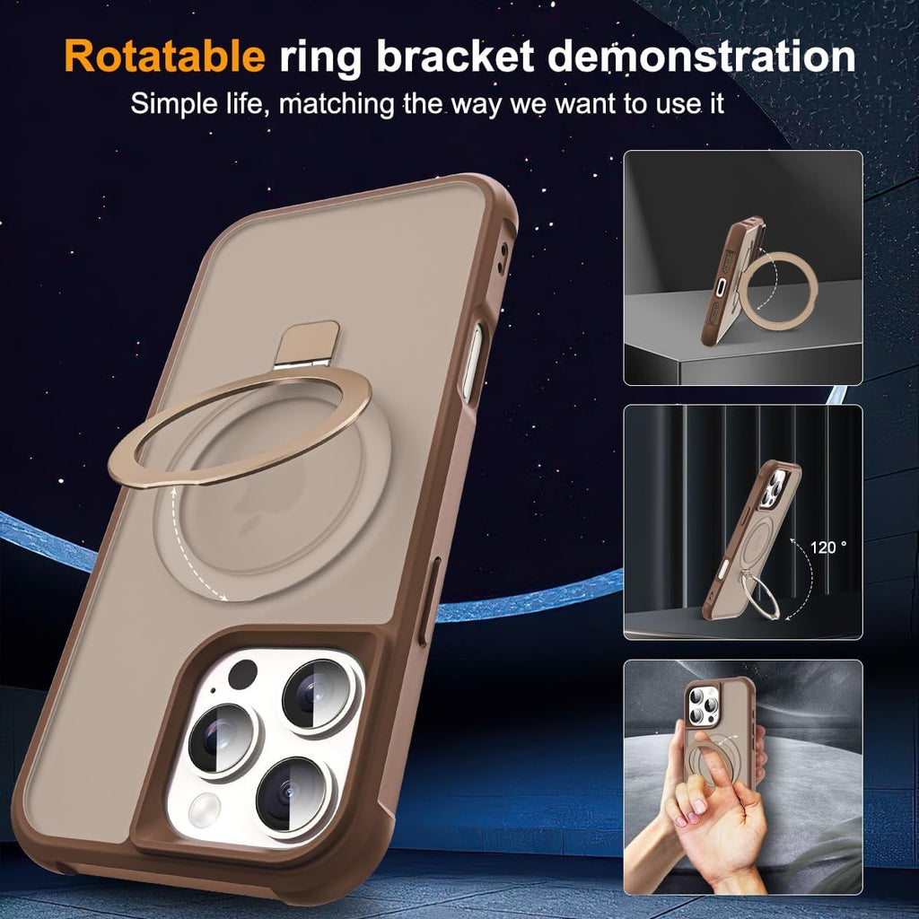 Brandson Compatible iPhone 16 Pro Case 🖤 Invisible Magnetic O-Ring Stand | Military-Grade Translucent Case | MagSafe Compatible | Great Grip Feeling
