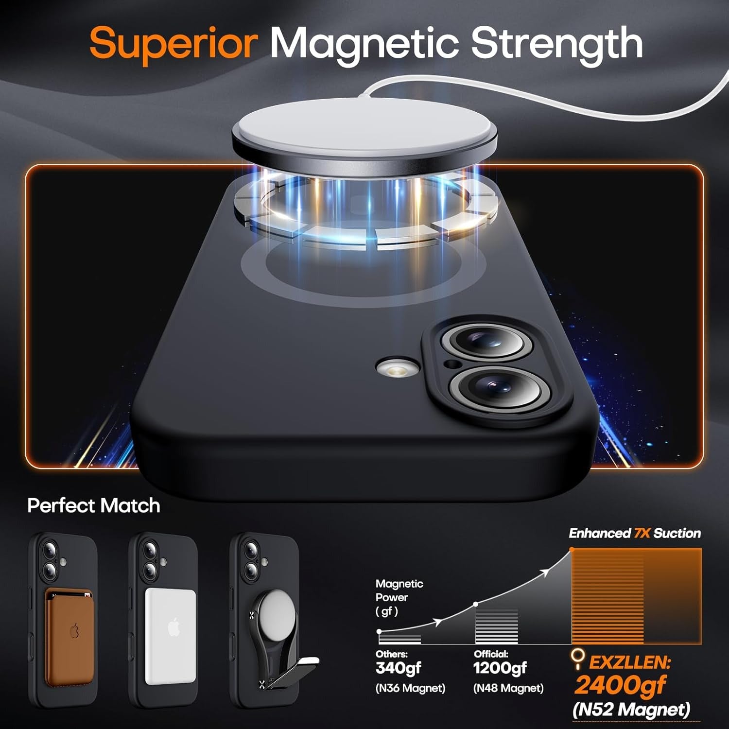 iPhone 16 Pro Magnetic O-Ring Stand Case – Military-Grade Translucent MagSafe Shockproof Cover – Navy (6.3")