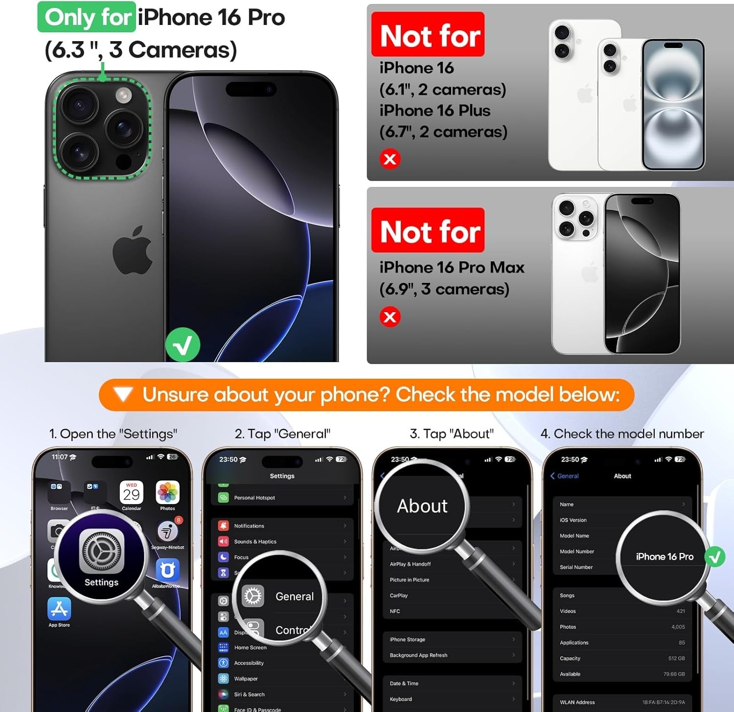 Magnetic Case for iPhone 16 Pro (6.3") – MagSafe Compatible | 2× 9H Screen Protectors | Full Camera Protection | Military-Grade Shockproof Silicone Cover – Dark Blue