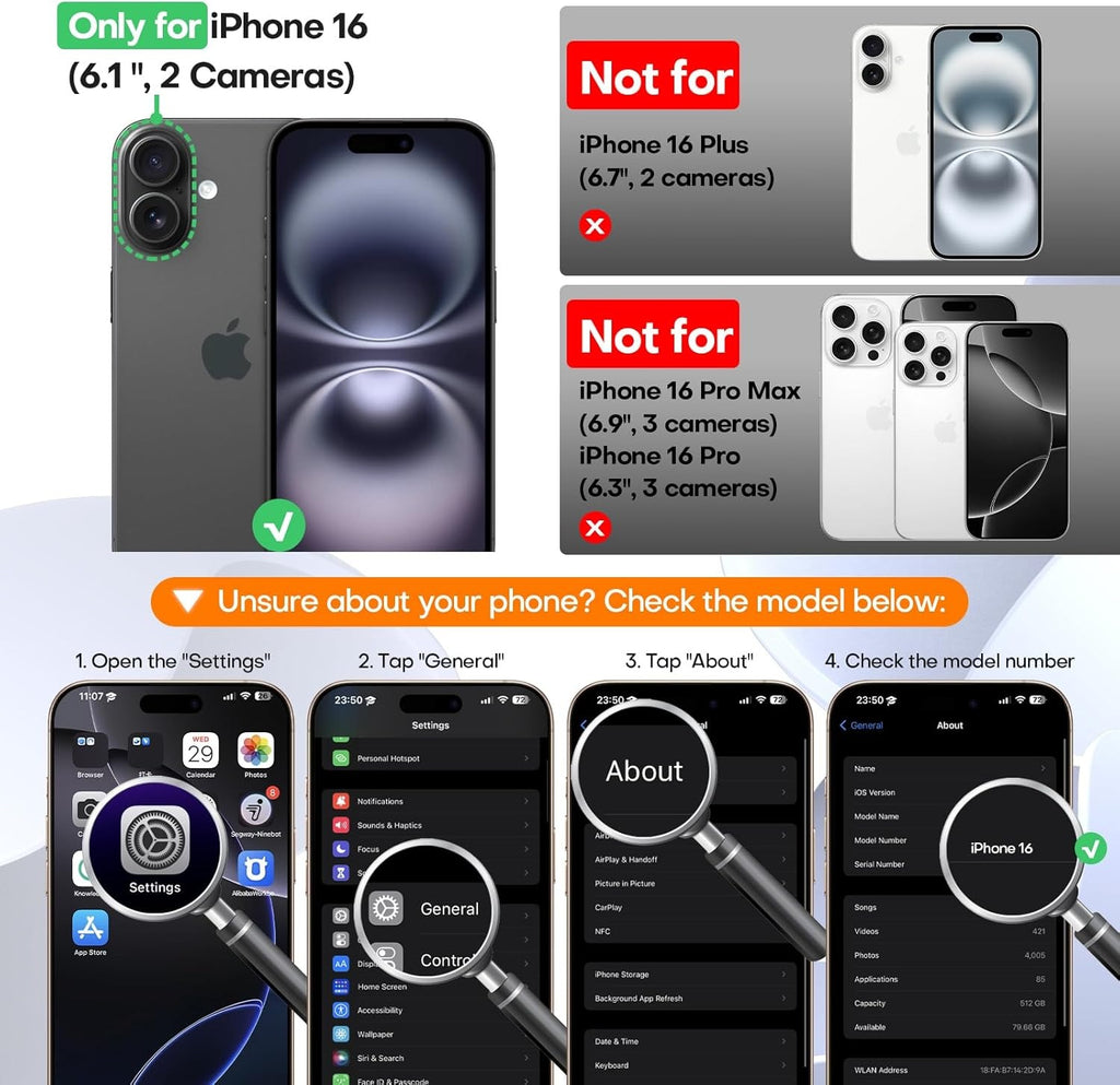 Magnetic Case for iPhone 16 | MagSafe Compatible | 2× 9H Screen Protectors | Full Camera Protection | Military-Grade Silicone Cover – Dark Blue (6.1")