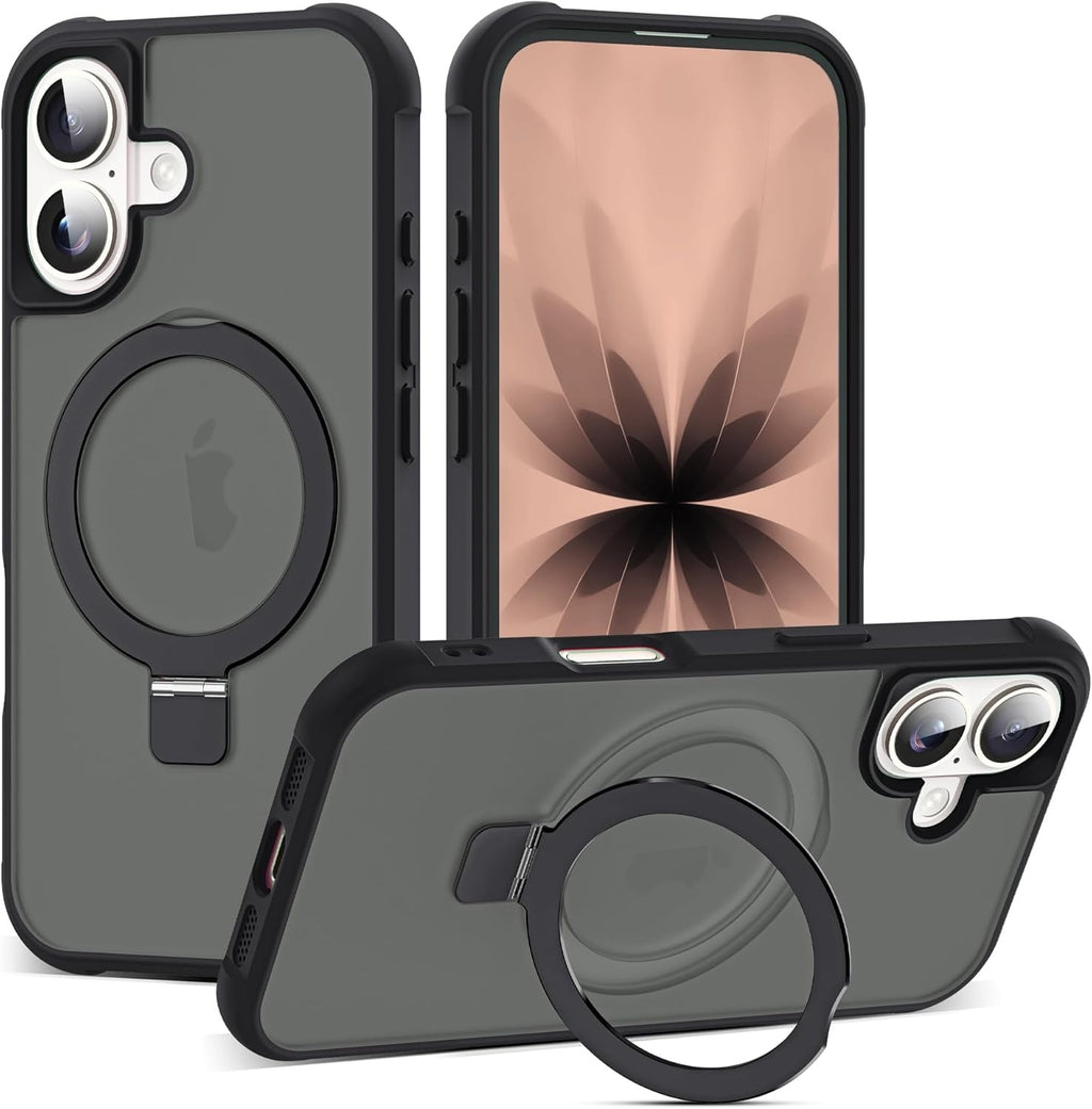 iPhone 17 Case with Invisible Magnetic O-Ring Stand | Military-Grade Translucent Shockproof MagSafe Compatible Cover – Black (6.3")