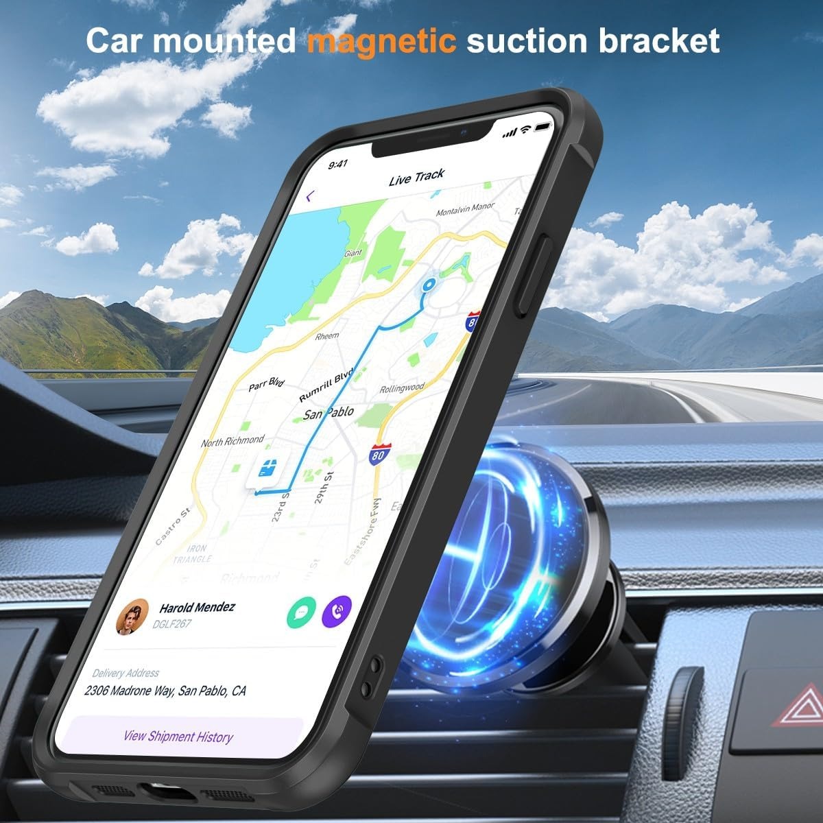 iPhone 12 Pro Max & 13 Pro Max Magnetic O-Ring Stand Case | Translucent Shockproof Back Cover | MagSafe Compatible | 6.7" Black