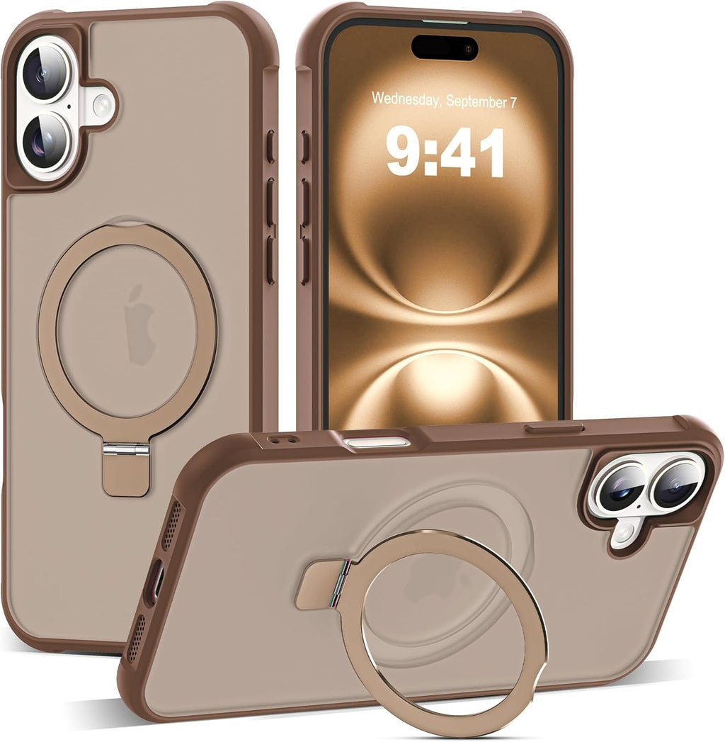 Brandson Compatible iPhone 16 Plus Case 🖤 Invisible Magnetic O-Ring Stand | Military-Grade Translucent Case | MagSafe Compatible | Great Grip Feeling