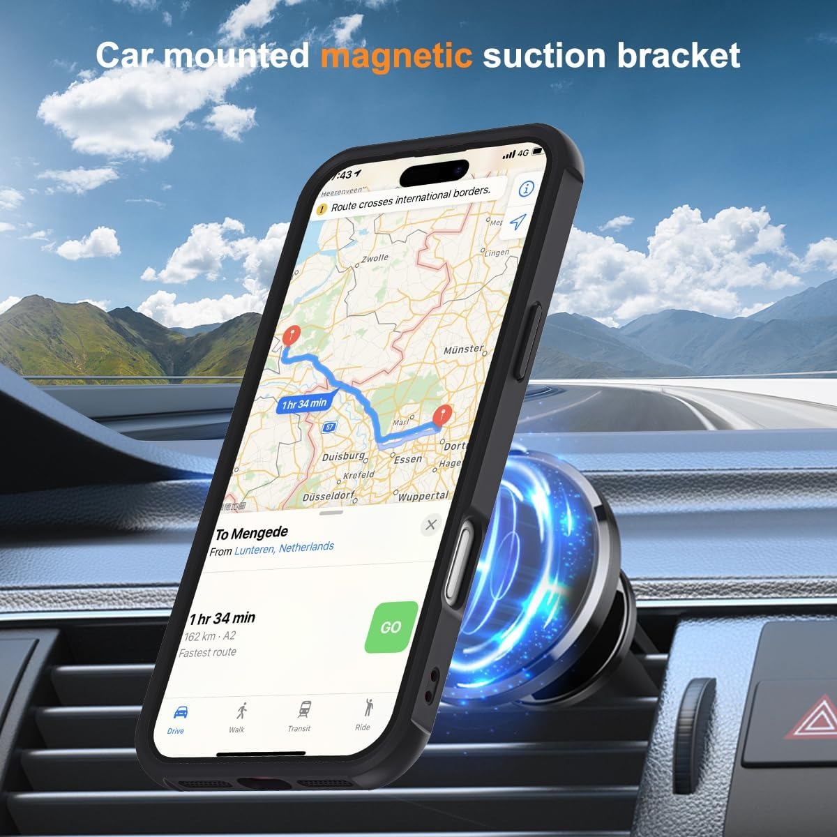 brandsn iPhone 17 Pro Max Case with Invisible Magnetic O-Ring Stand | Military-Grade Translucent MagSafe Compatible Shockproof Cover – Black (6.9”)