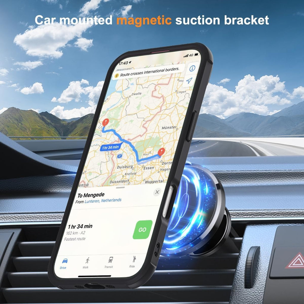 iPhone 17 Air Case with Invisible Magnetic O-Ring Stand | Military-Grade Translucent Shockproof MagSafe Compatible Cover – Black (6.5”)