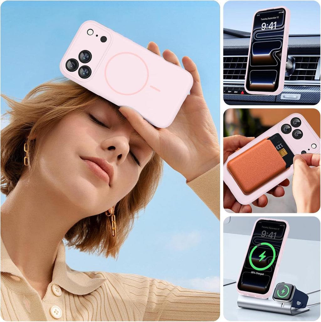 Brandson Magnetic for iPhone 17 Pro Max Case | Compatible with MagSafe | Integrated Silicone Camera Control Cover | 3.0mm Thick Shockproof Drop Protection Back Cover | Sand Pink