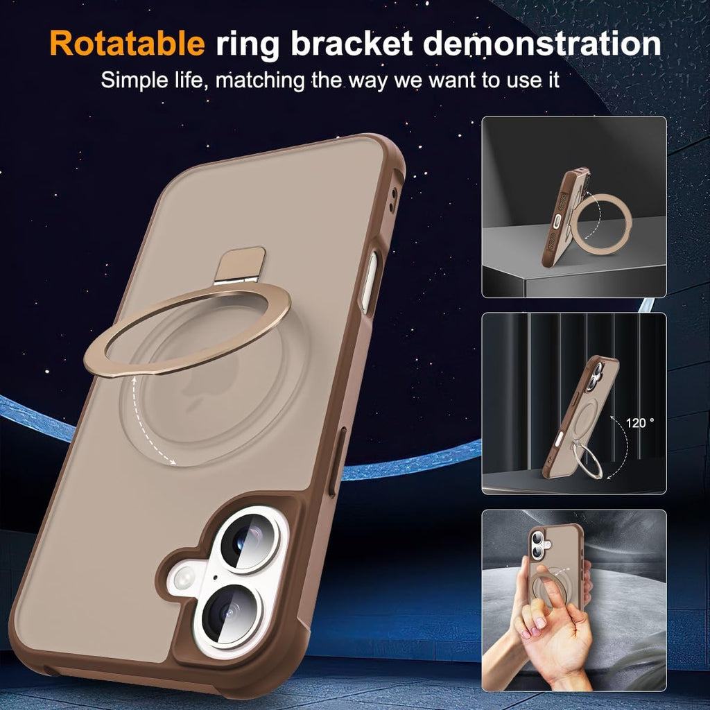 Brandson Compatible iPhone 16 Plus Case 🖤 Invisible Magnetic O-Ring Stand | Military-Grade Translucent Case | MagSafe Compatible | Great Grip Feeling