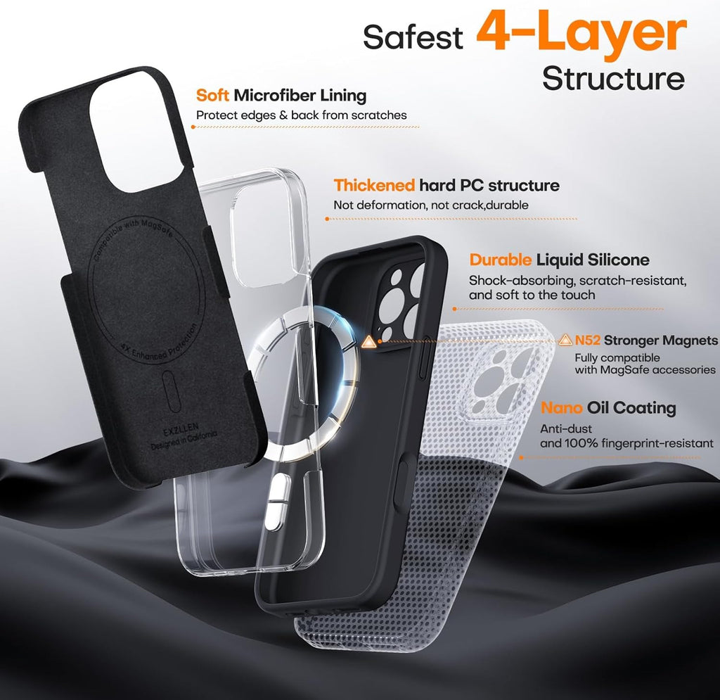 Magnetic Case for iPhone 16 Pro (6.3") – MagSafe Compatible | 2× 9H Screen Protectors | Full Camera Protection | Military-Grade Silicone Shockproof Cover – Black