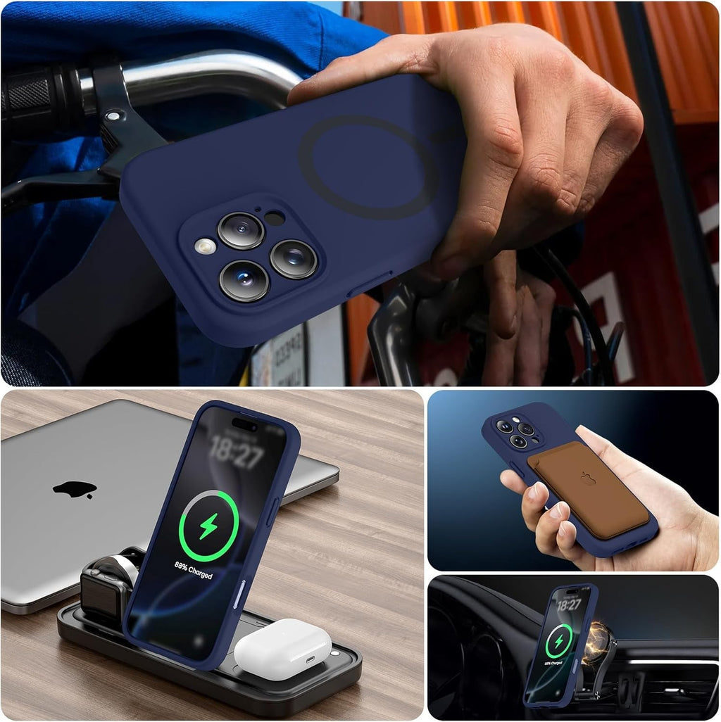 Magnetic Case for iPhone 16 Pro (6.3") – MagSafe Compatible | 2× 9H Screen Protectors | Full Camera Protection | Military-Grade Shockproof Silicone Cover – Dark Blue