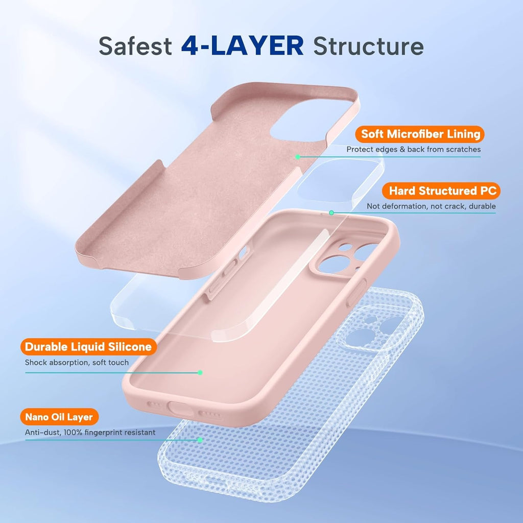 Brandson Liquid Silicone Case for iPhone 15 Plus | Shockproof Soft Silicone Back Cover | Anti-Scratch Microfiber Lining | Gel Rubber Drop Protection | Sand Pink