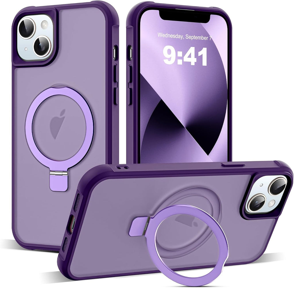 MagSafe Compatible Case for iPhone 12 / 12 Pro | Invisible Magnetic O-Ring Stand | Shockproof Translucent Back Cover – Purple