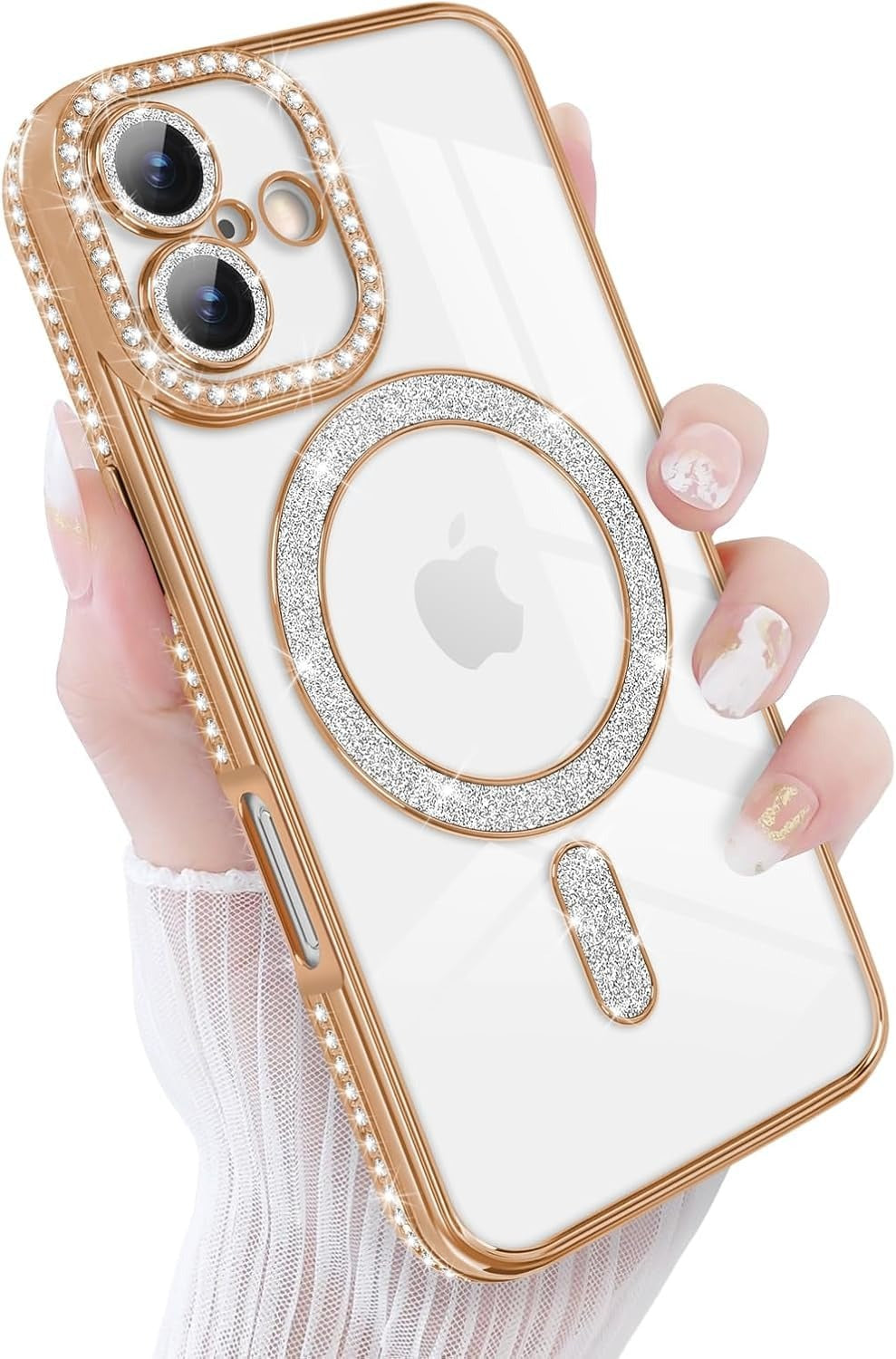 Brandson Luxury Sparkle MagSafe Case for iPhone 17 Pro – Diamond Camera Guard, Shockproof Transparent Cover, Gold Shine Edition