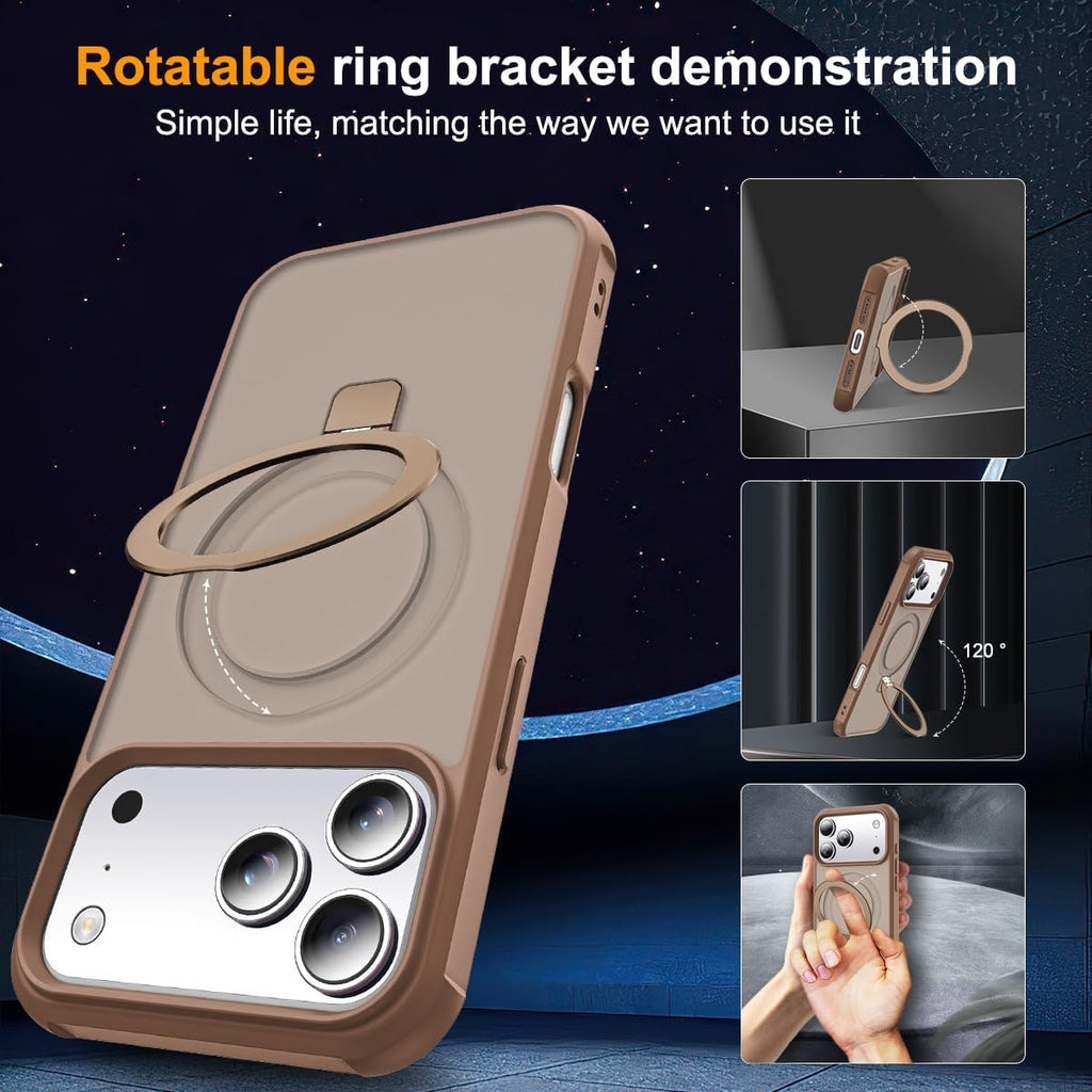 Brandson Compatible iPhone 17 Pro Max Case 🖤 Invisible Magnetic O-Ring Stand | Military-Grade Translucent Case | MagSafe Compatible | Great Grip Feeling