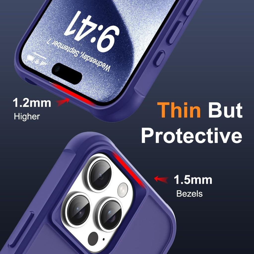 iPhone 15 Pro Magnetic O-Ring Stand Case – Military-Grade Translucent MagSafe Compatible Shockproof Cover – Navy