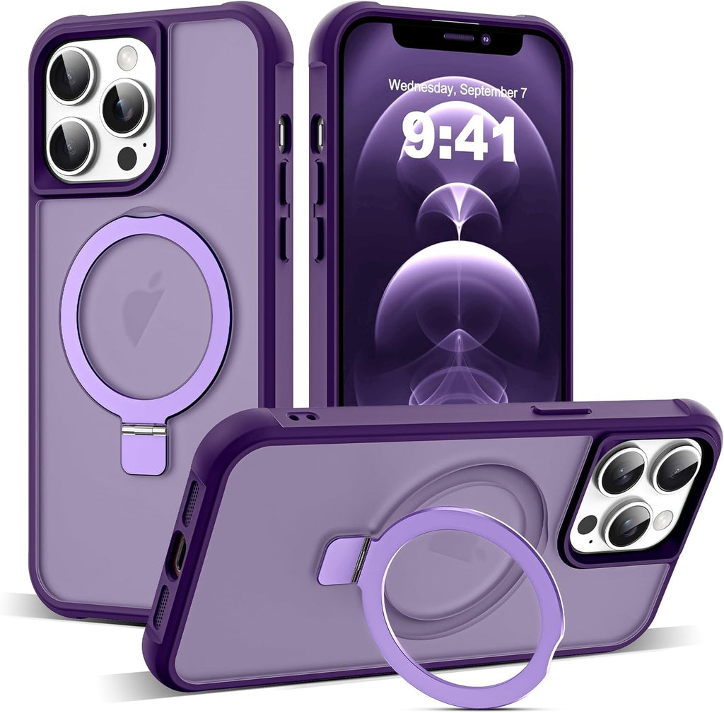 Brandson Compatible iPhone 12 Pro Max / 13 Pro Max Case 💜 Invisible Magnetic O-Ring Stand | Translucent MagSafe Case | Great Grip | Military-Grade Protection
