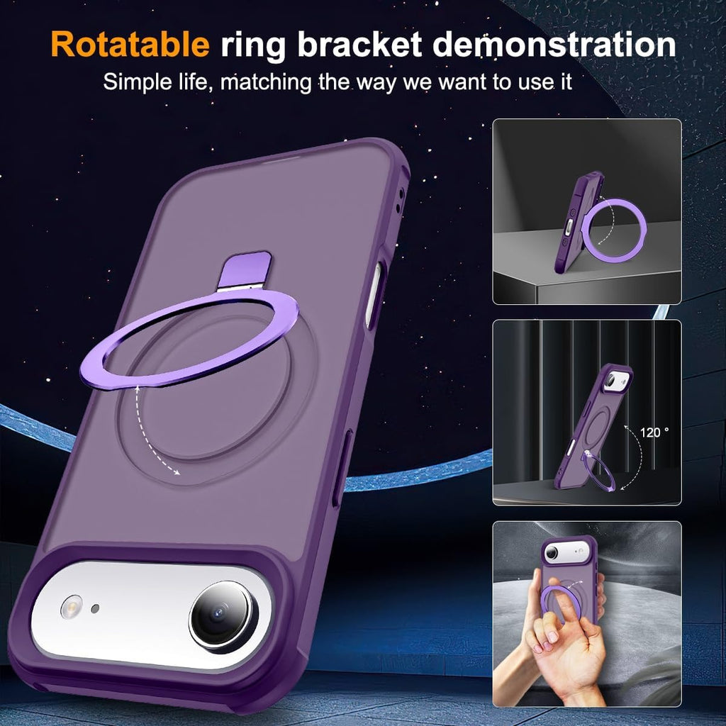MagSafe Compatible Case for iPhone 17 Air (6.5") | Invisible Magnetic O-Ring Stand | Military-Grade Translucent Shockproof Phone Case – Purple