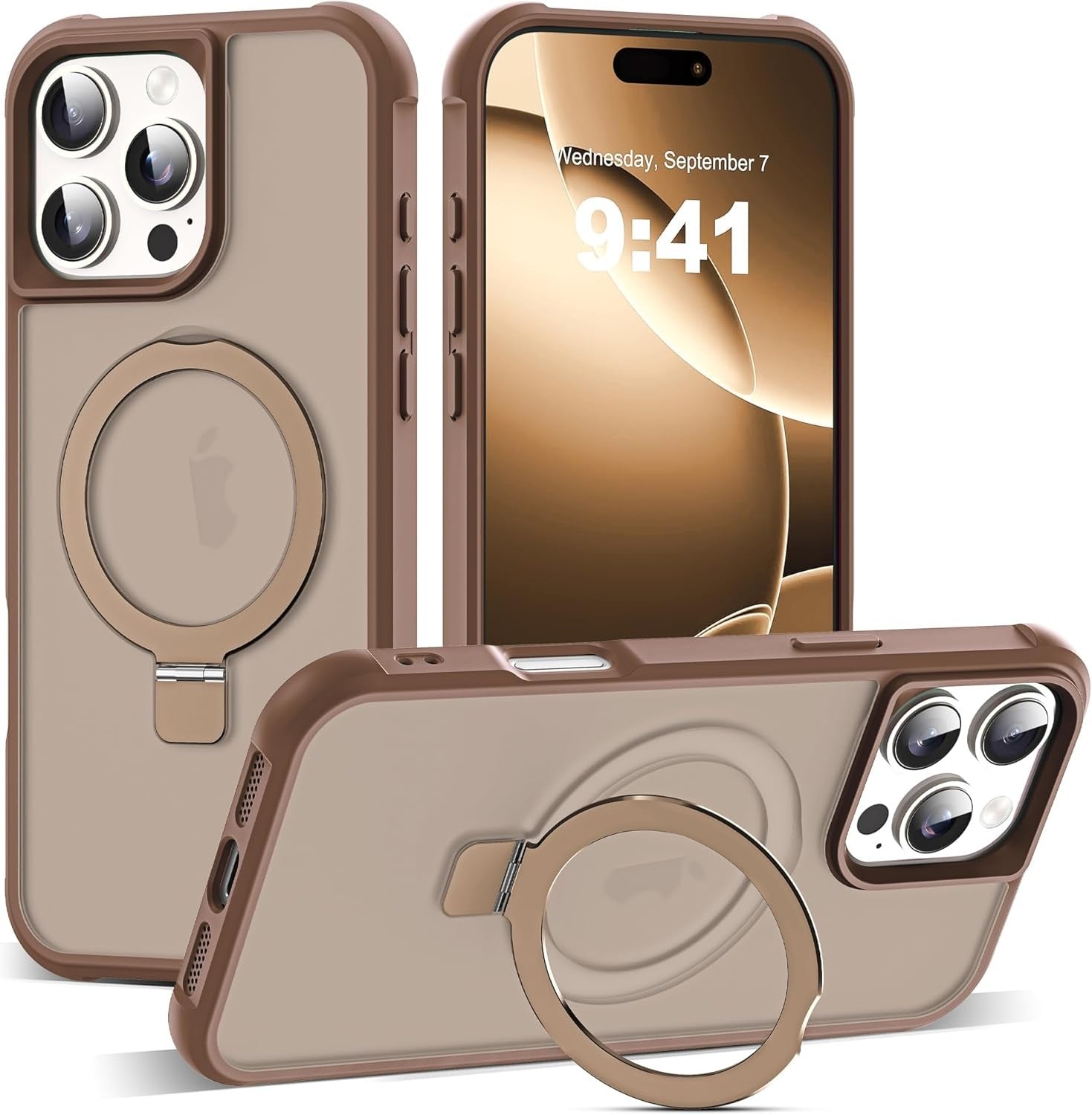 Brandson Compatible iPhone 16 Pro Max Case 🖤 Invisible Magnetic O-Ring Stand | Military-Grade Translucent Case | MagSafe Compatible | Great Grip Feeling
