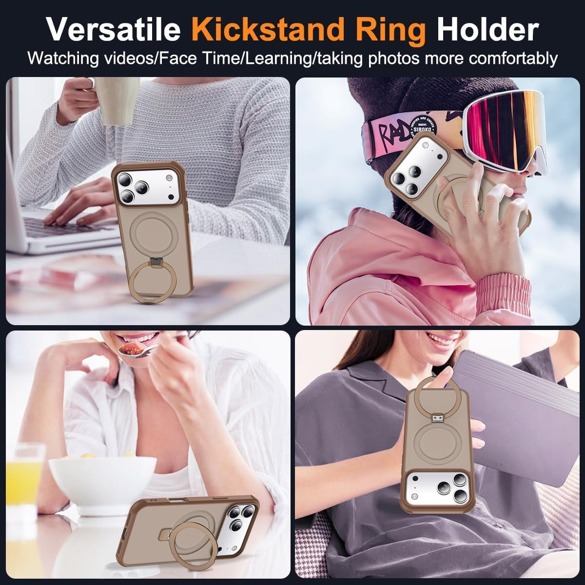 Brandson Compatible iPhone 17 Pro Max Case 🖤 Invisible Magnetic O-Ring Stand | Military-Grade Translucent Case | MagSafe Compatible | Great Grip Feeling