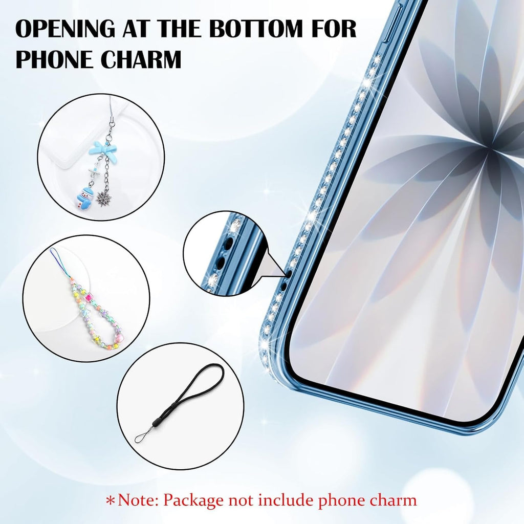 Brandson Luxury Sparkle MagSafe Case for iPhone 17 Pro Max – Diamond Camera Guard, Shockproof Transparent Cover, Blue Shine Edition