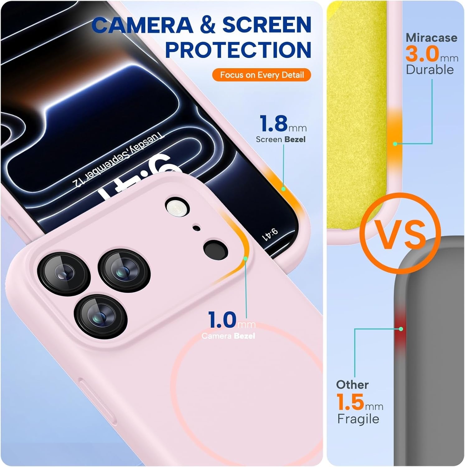 Brandson Magnetic iPhone 17 Pro Case | MagSafe Compatible | 3.0 mm Thick Shockproof Silicone Back Cover | Integrated Camera Control Cover | Sand Pink