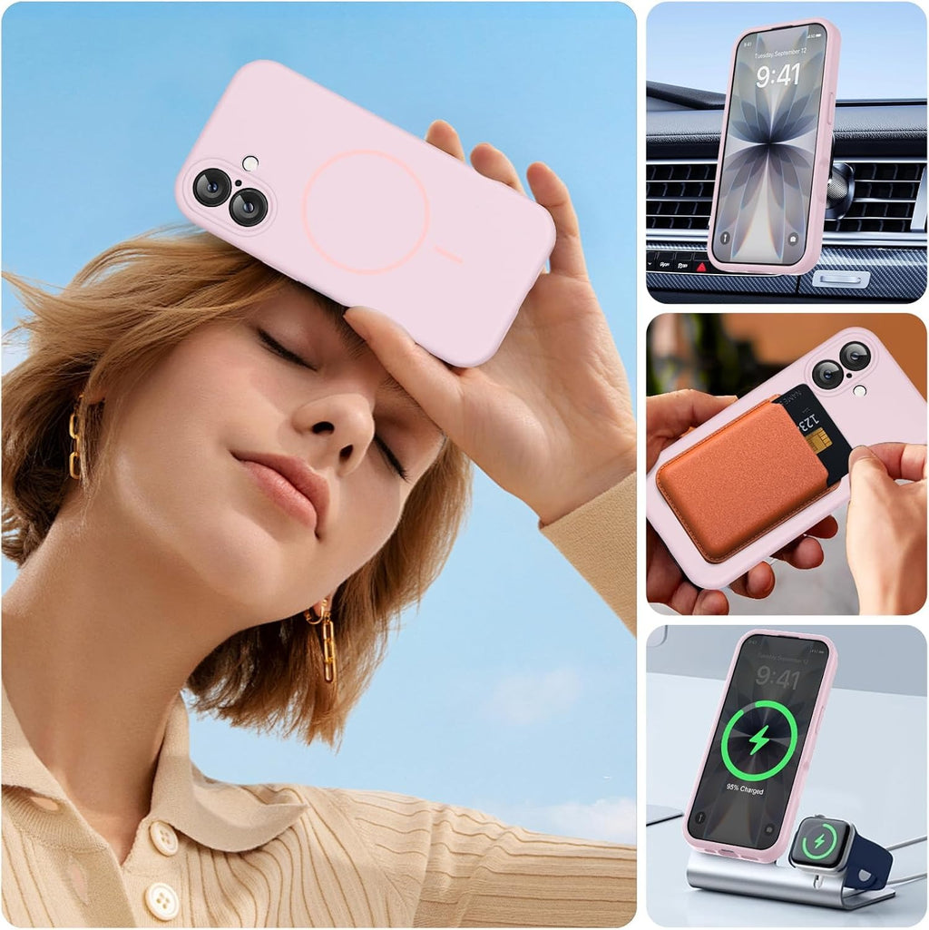 Brandson Magnetic iPhone 17 Case | MagSafe Compatible | 3.0 mm Thick Shockproof Silicone Back Cover | Integrated Camera Control Cover | Sand Pink