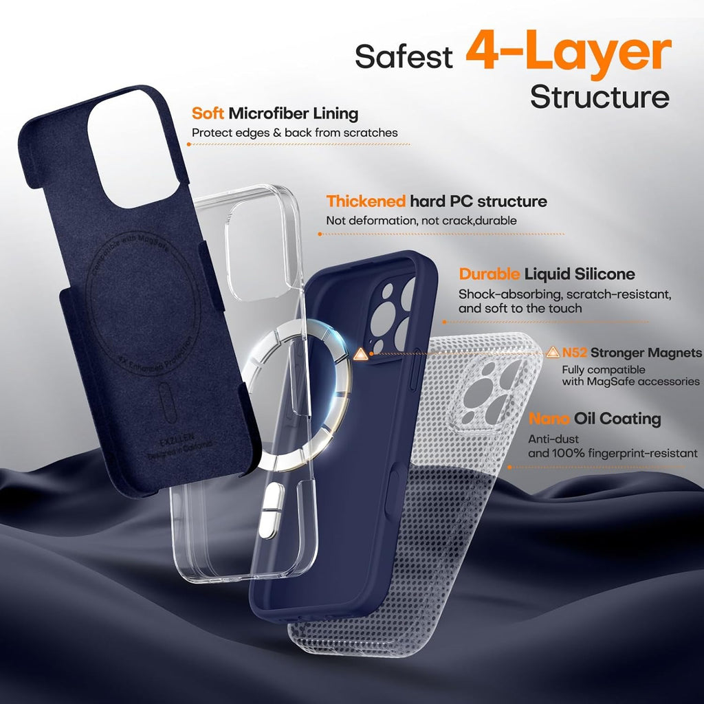 Magnetic Case for iPhone 16 Pro (6.3") – MagSafe Compatible | 2× 9H Screen Protectors | Full Camera Protection | Military-Grade Shockproof Silicone Cover – Dark Blue