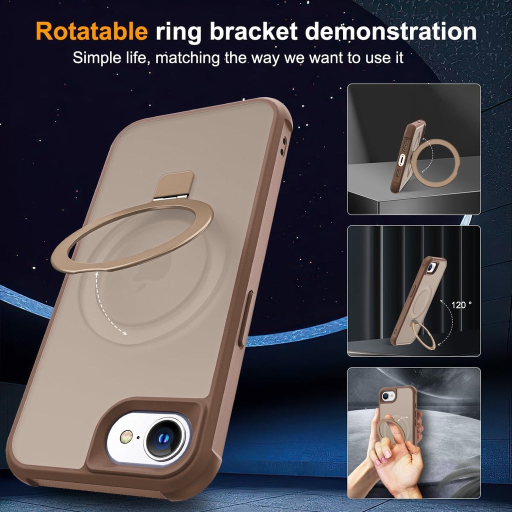 Brandson Compatible iPhone 16 Case 🖤 Invisible Magnetic O-Ring Stand | Military-Grade Translucent Case | MagSafe Compatible | Great Grip Feeling