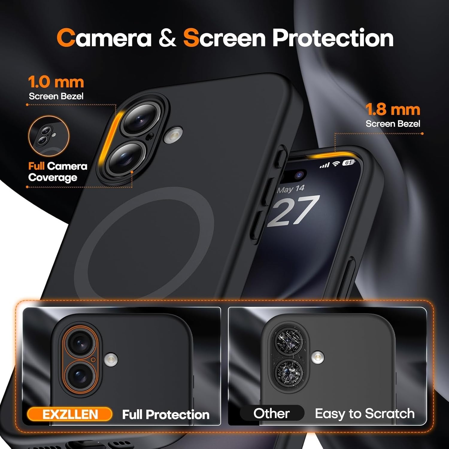 Magnetic Case for iPhone 16 Plus (6.7”) | MagSafe Compatible | 2× 9H Screen Protectors | Full Camera Protection | Military-Grade Silicone Cover – Black