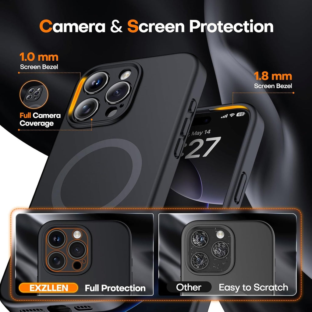 Magnetic Case for iPhone 16 Pro (6.3") – MagSafe Compatible | 2× 9H Screen Protectors | Full Camera Protection | Military-Grade Silicone Shockproof Cover – Black