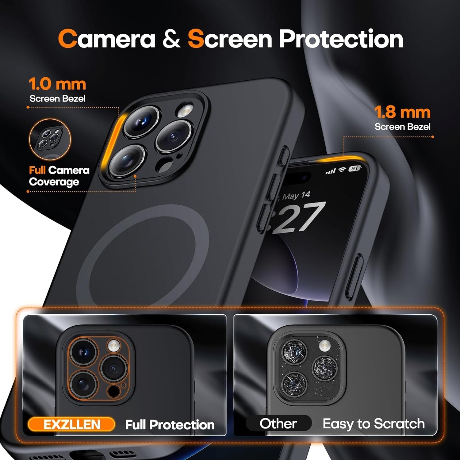 Magnetic Case for iPhone 16 Pro (6.3") – MagSafe Compatible | 2× 9H Screen Protectors | Full Camera Protection | Military-Grade Silicone Shockproof Cover – Black