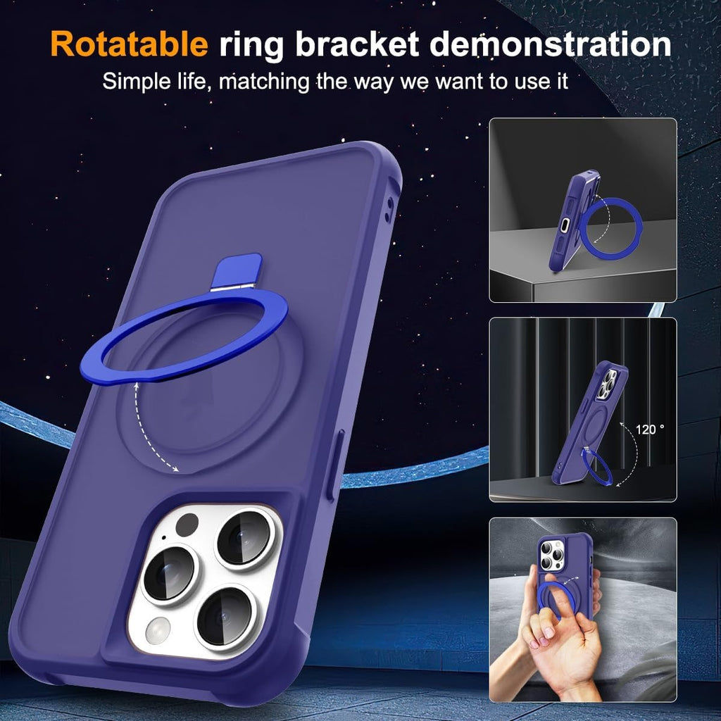 iPhone 12 Pro Max & 13 Pro Max Magnetic O-Ring Stand Case – Translucent Shockproof MagSafe Compatible Cover – Navy