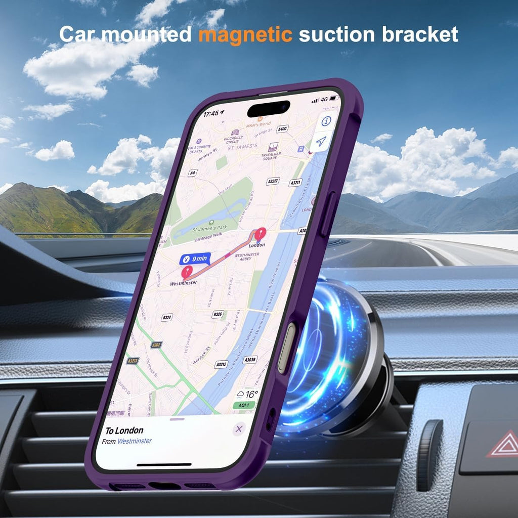 MagSafe Compatible Case for iPhone 16 Plus (6.7") | Invisible Magnetic O-Ring Stand | Military-Grade Translucent Shockproof Cover – Purple