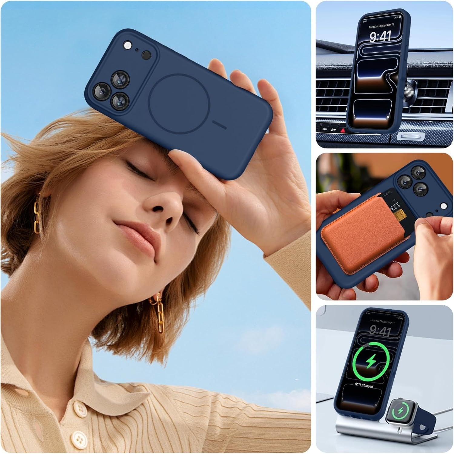 Brandson Magnetic iPhone 17 Pro Max Case – MagSafe Compatible, 3.0 mm Thick Shockproof Silicone, Full Camera Protection, Dark Blue