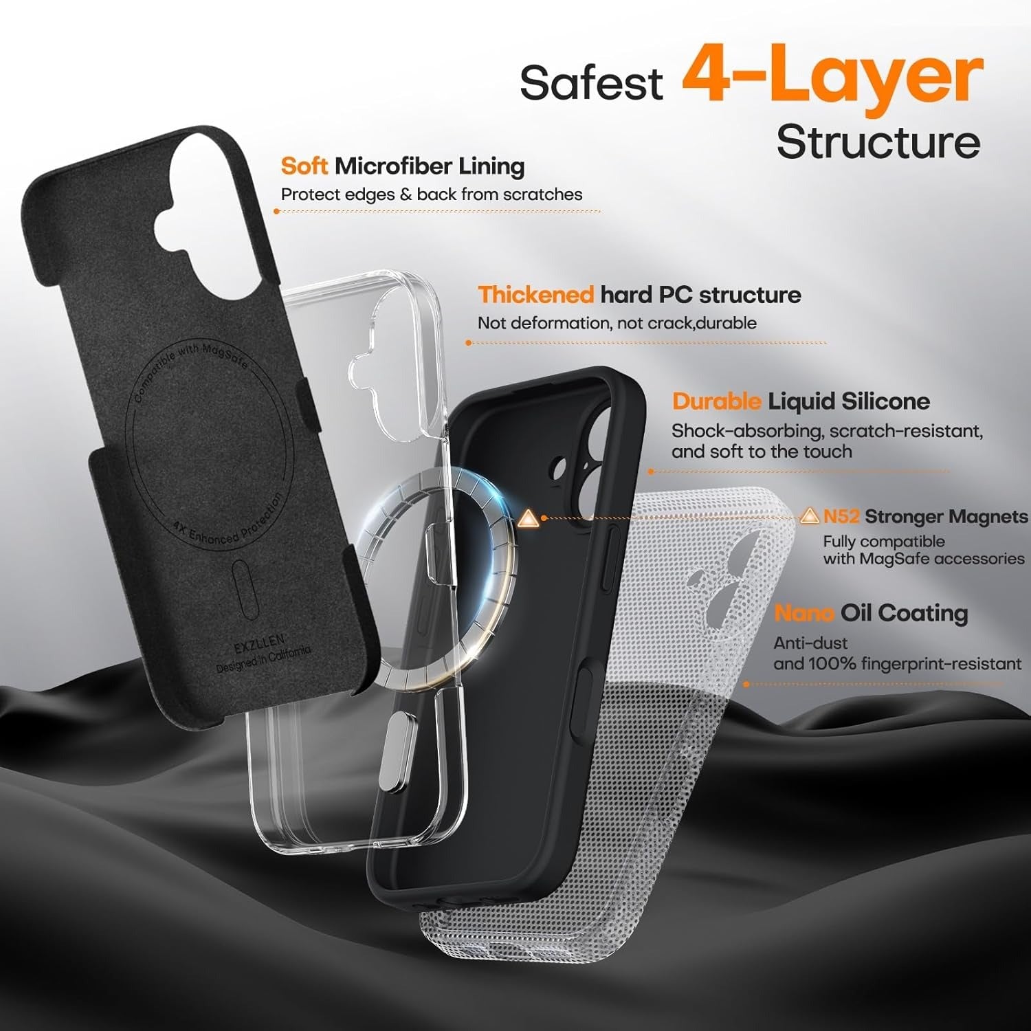 iPhone 16 Pro Magnetic O-Ring Stand Case – Military-Grade Translucent MagSafe Shockproof Cover – Navy (6.3")