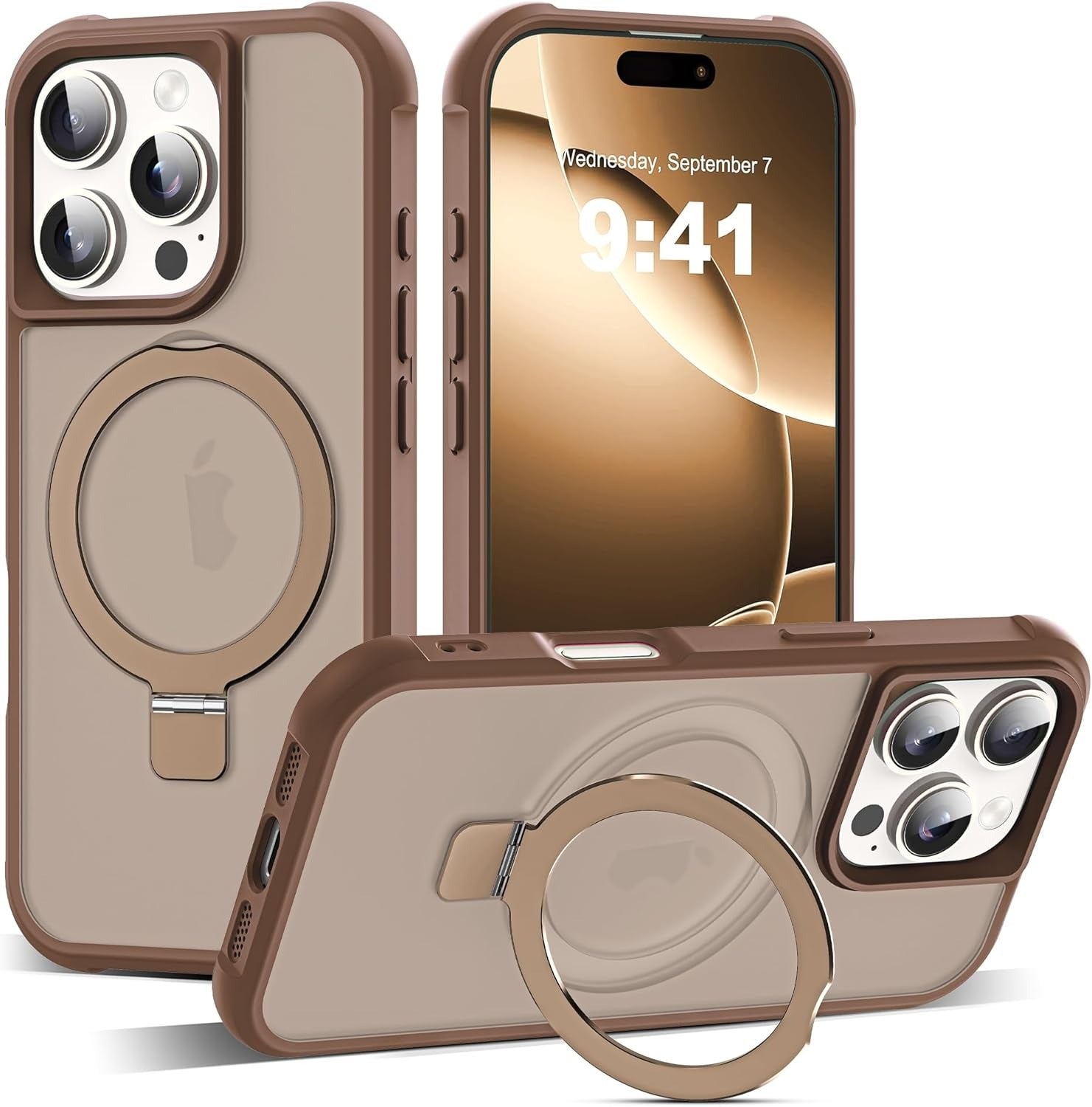 Brandson Compatible iPhone 16 Pro Case 🖤 Invisible Magnetic O-Ring Stand | Military-Grade Translucent Case | MagSafe Compatible | Great Grip Feeling