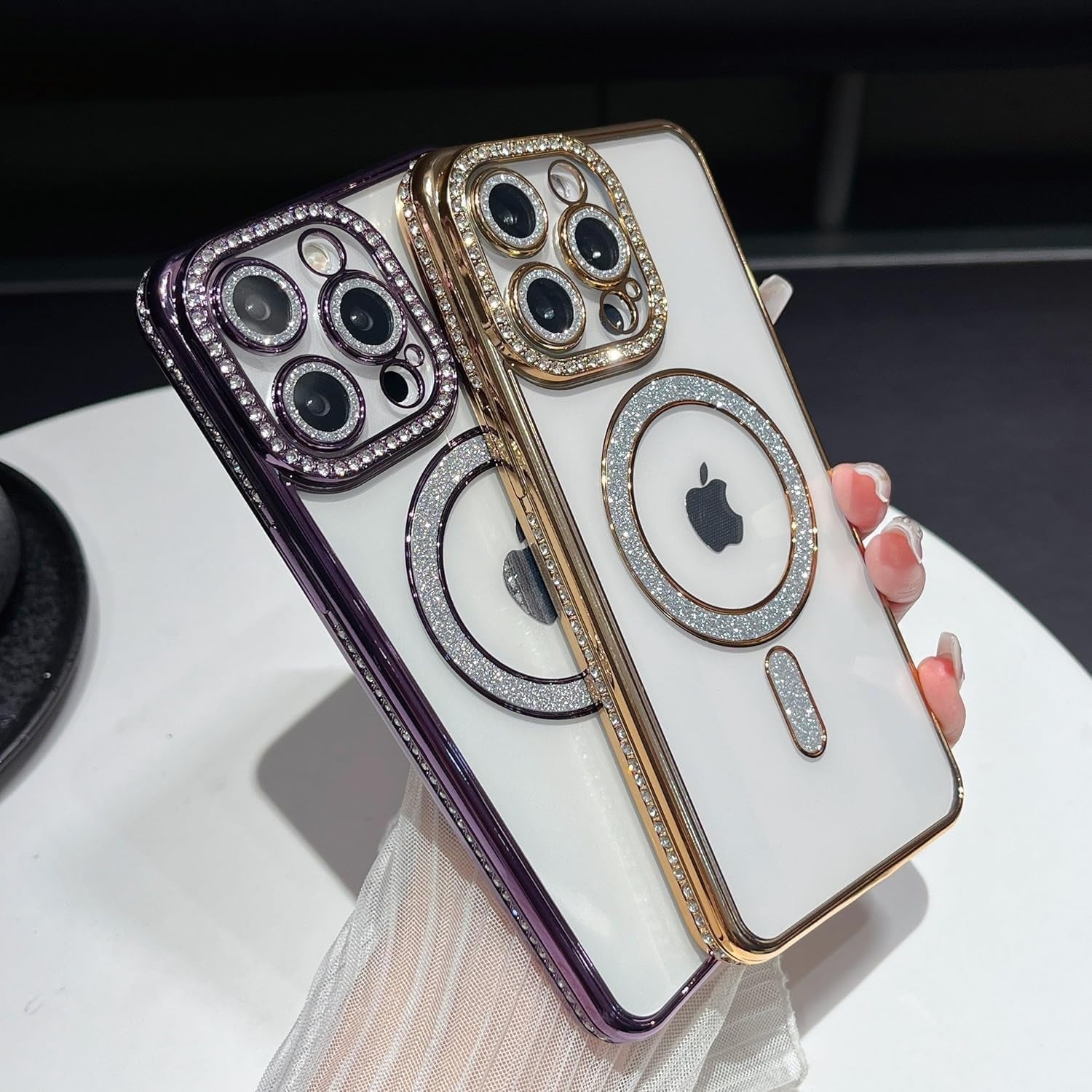 Cute Compatible iPhone 16 Plus Diamond Glitter Case – Luxury Bling Rhinestone Soft Clear TPU Bumper, MagSafe & Camera Lens Protection (Gold)