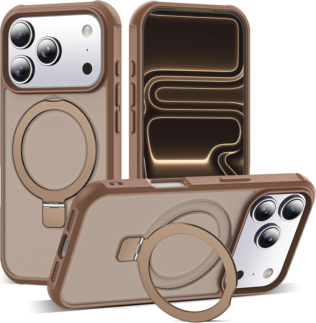 Brandson Compatible iPhone 17 Pro Case 🖤 Invisible Magnetic O-Ring Stand | Military-Grade Translucent Case | MagSafe Compatible | Great Grip Feeling