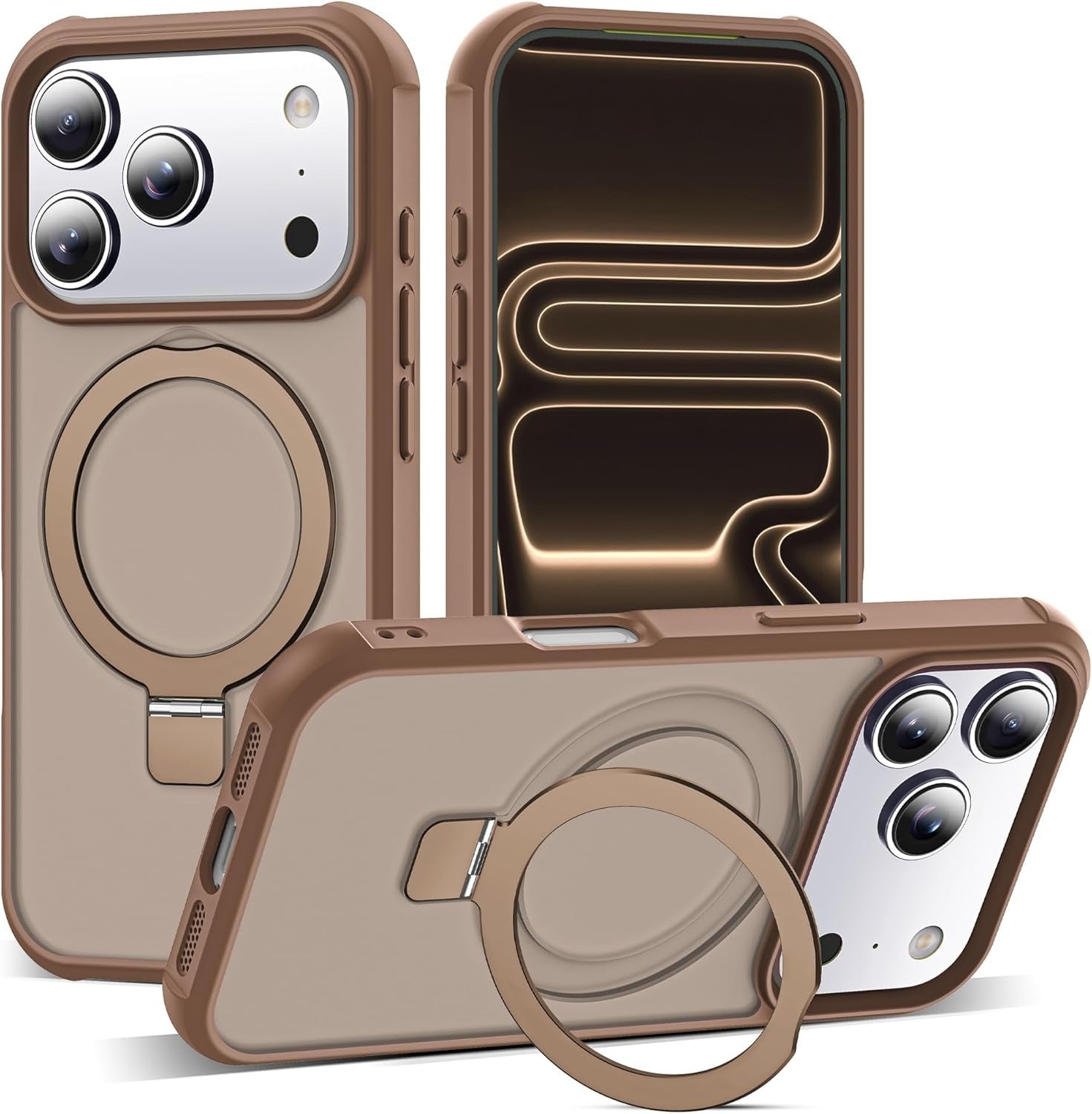 Brandson Compatible iPhone 17 Pro Case 🖤 Invisible Magnetic O-Ring Stand | Military-Grade Translucent Case | MagSafe Compatible | Great Grip Feeling