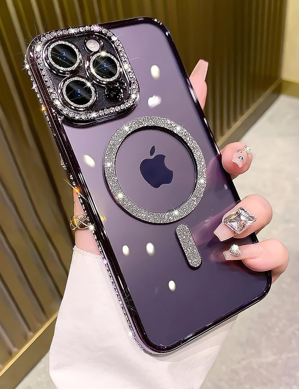 Cute Compatible iPhone 16 Plus Diamond Glitter Case – Luxury Bling Rhinestone Soft Clear TPU Bumper, MagSafe & Camera Lens Protection (Purple)