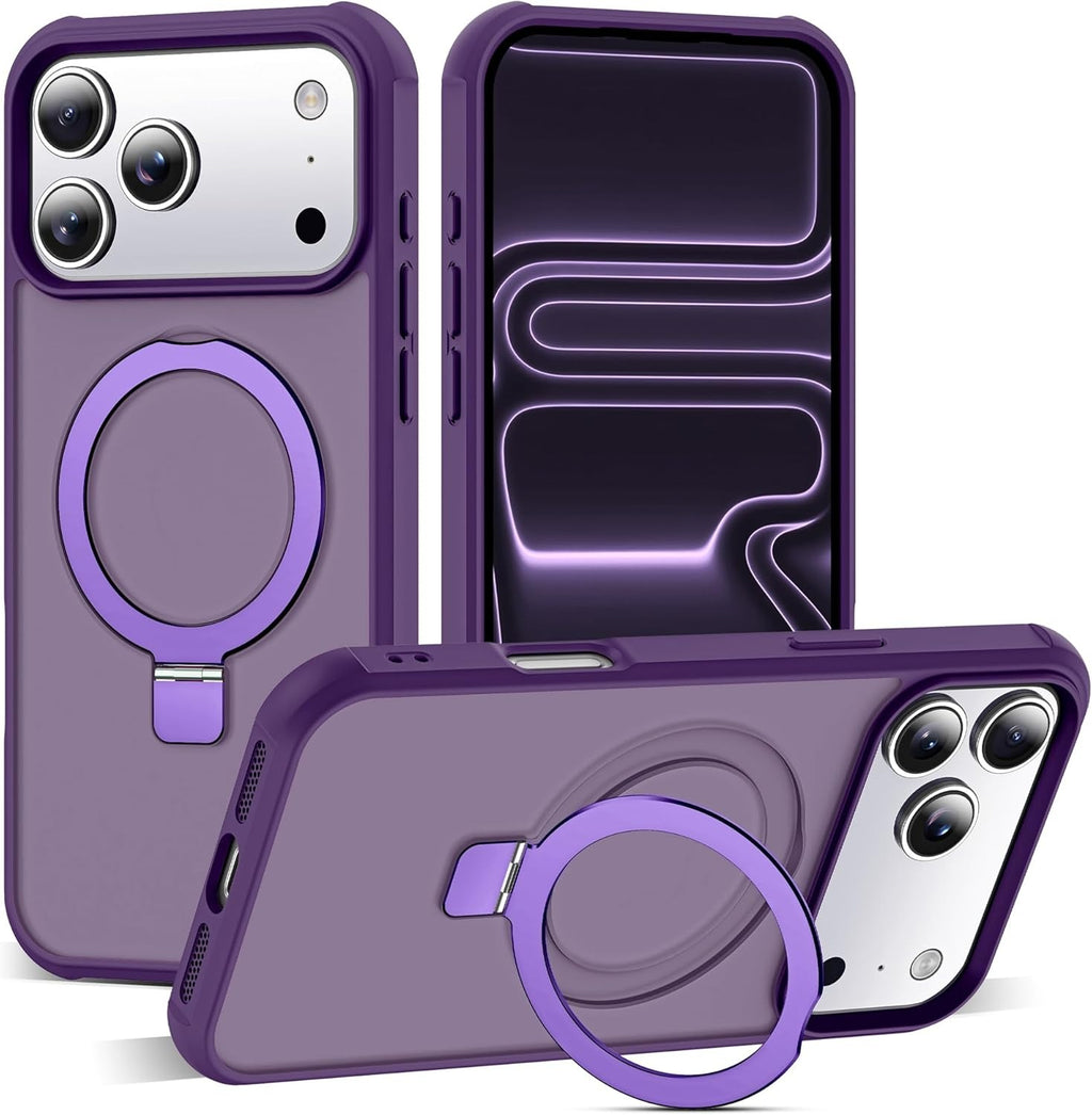 Compatible with iPhone 17 Pro Max Case | Magnetic Invisible O-Ring Stand | Military-Grade Translucent Protective Cover for iPhone 17 Pro Max 6.9" | Mag-Safe Compatible | Anti-Slip Great Grip | Purple