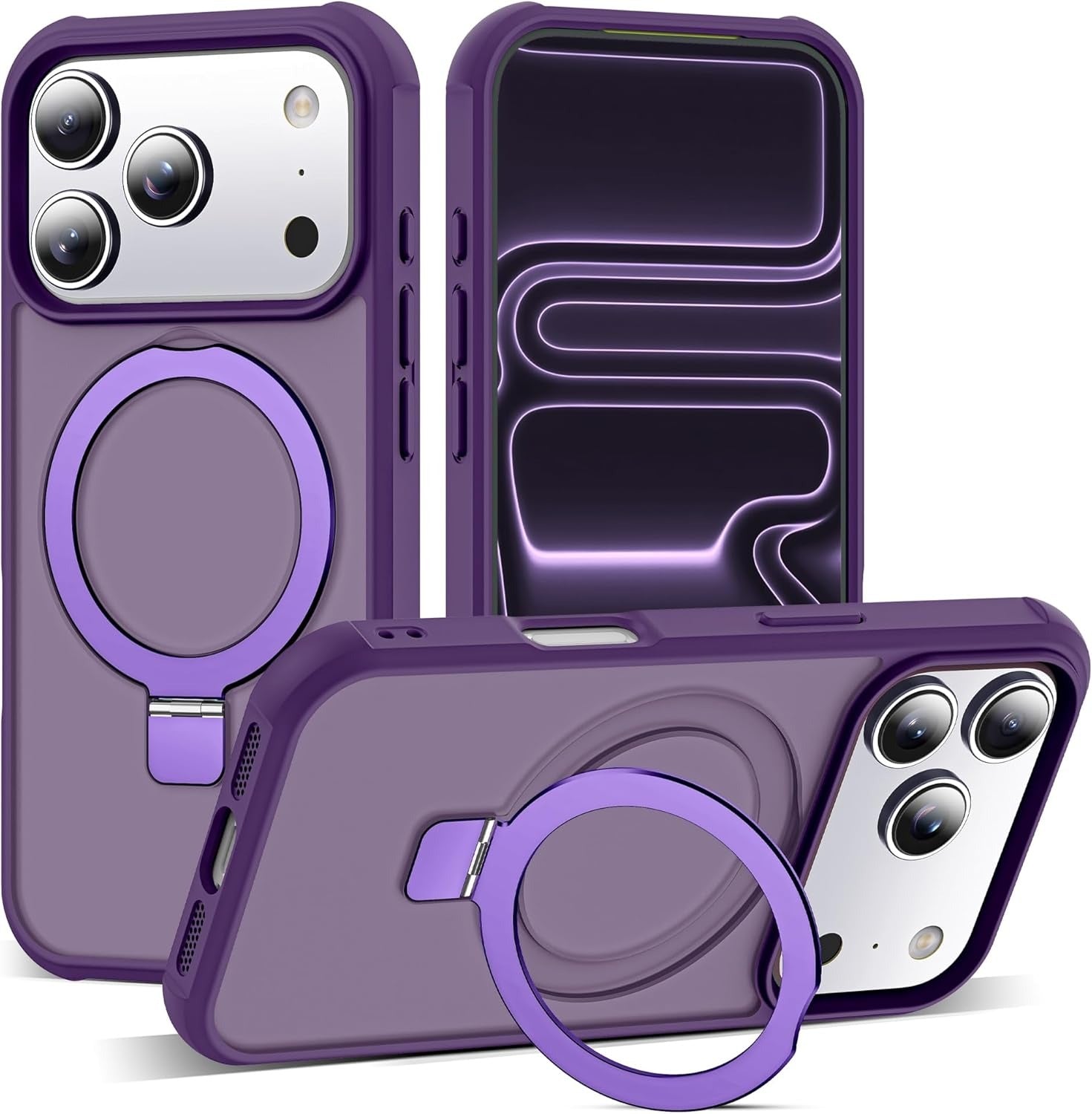 MagSafe Compatible Case for iPhone 17 Pro (6.3") | Invisible Magnetic O-Ring Stand | Military-Grade Translucent Shockproof Phone Case – Purple