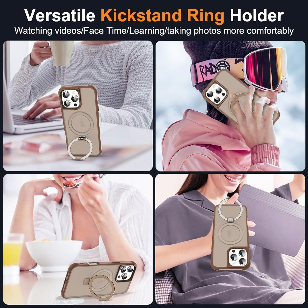 Brandson Compatible iPhone 16 Pro Max Case 🖤 Invisible Magnetic O-Ring Stand | Military-Grade Translucent Case | MagSafe Compatible | Great Grip Feeling